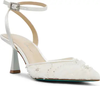 Delia Beaded Mesh Ankle Strap Pump (Women) | Nordstrom