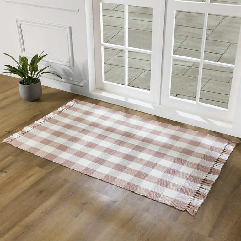 My Texas House Pink Gingham Fringe Indoor/Outdoor Layering Rug, 38" x 58" | Walmart (US)