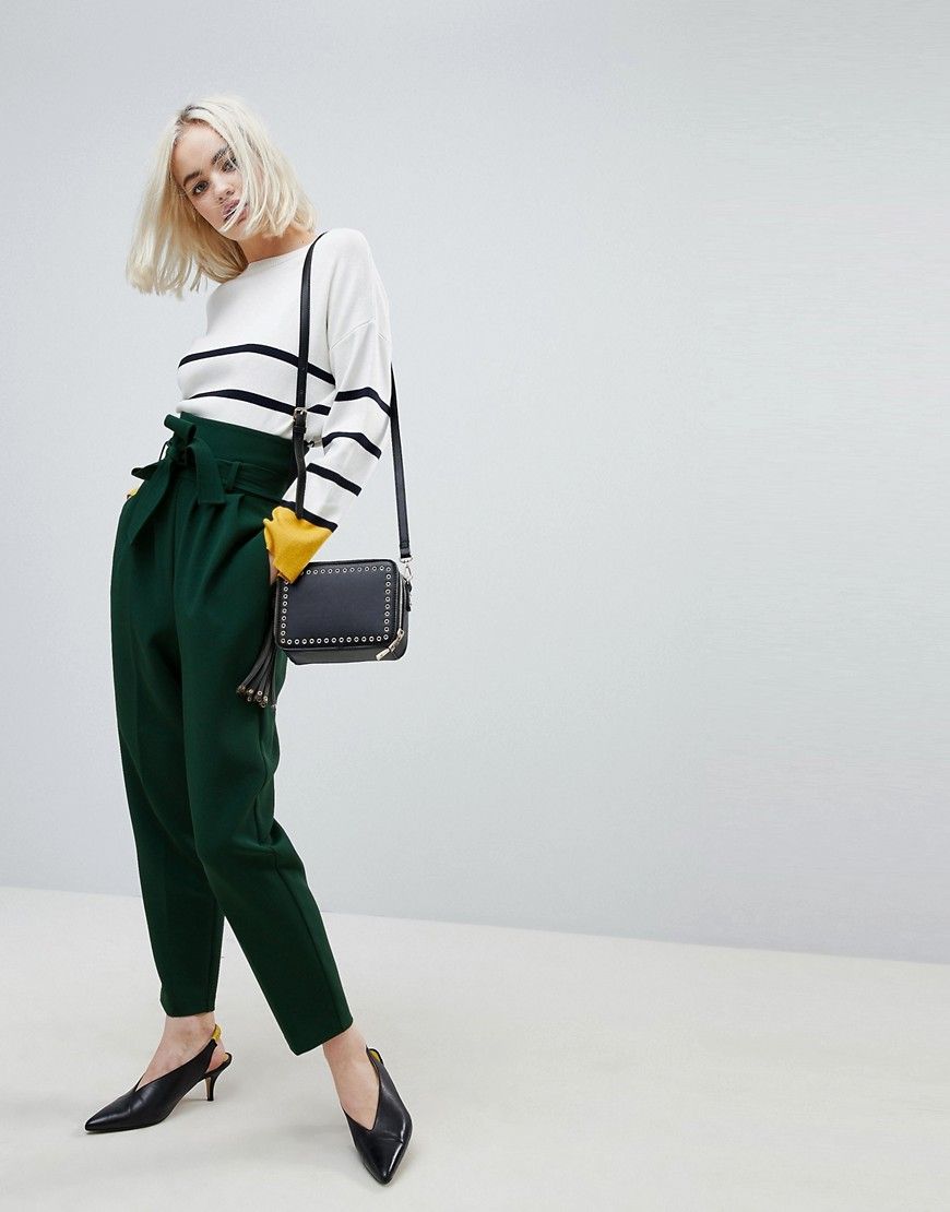 ASOS Tailored Super High Waist Balloon Tapered PANTS With Self Belt - Green | ASOS US