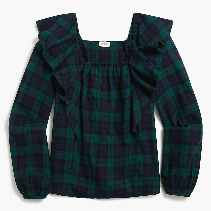 Flannel squareneck ruffle top | J.Crew Factory