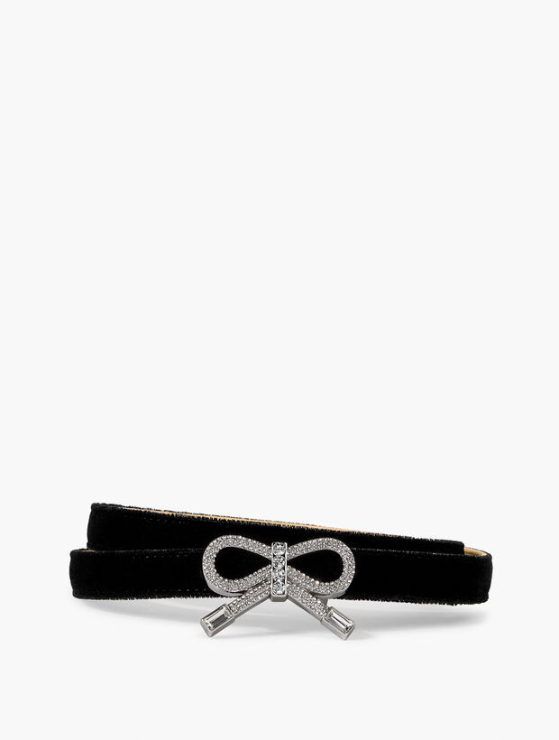 Rhinestone Bow Velvet Belt | Talbots
