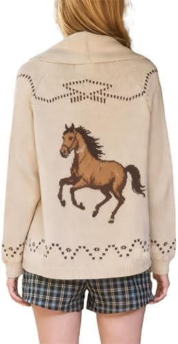 Women Shawl Collar Cardigan Sweater Lobster Print Long Sleeve Button Down Jumper Tops Vintage Chu... | Amazon (US)