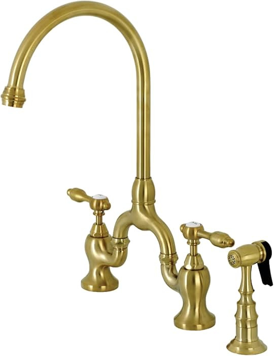 Kingston Brass KS7797TALBS Tudor Bridge Kitchen Faucet, 13.88 x 7.75 x 16.81, Brushed Brass | Amazon (US)