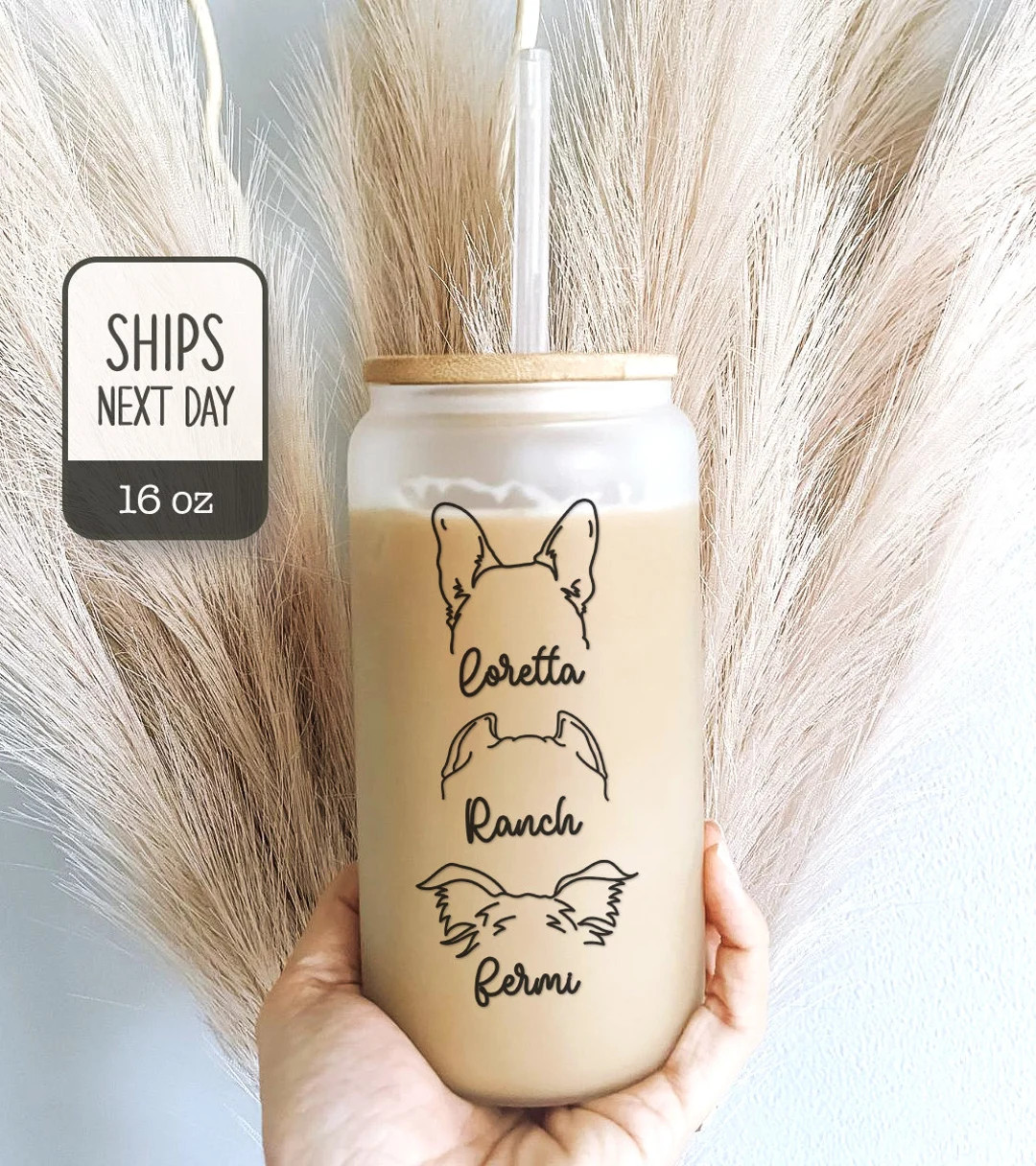 Personalized Dog Ear Coffee Cup With Name Custom Pet Name Tumbler Gifts for Her Puppy Glass Mug D... | Etsy (US)