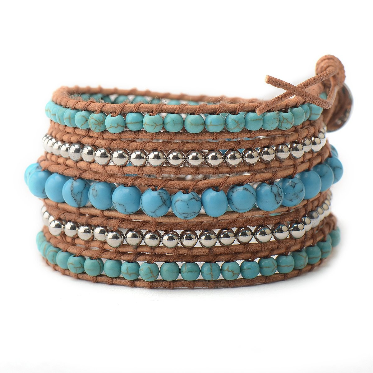 Bright Turquoise Beads with Silver Accent on Natural | Victoria Emerson