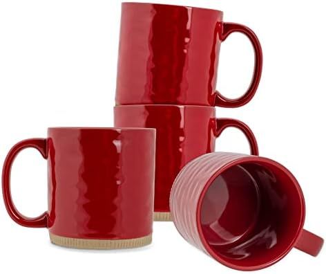 Elanze Designs High Gloss Raw Clay Bottom 15 ounce Ceramic Stoneware Coffee Mugs Set of 4, Red | Amazon (US)