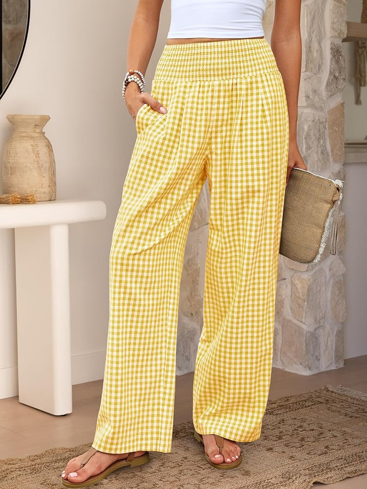 ANRABESS Womens Palazzo Pants, Striped & Gingham, Lounge & Casual, Cute Pajama Pants, Wide Leg, H... | Amazon (US)