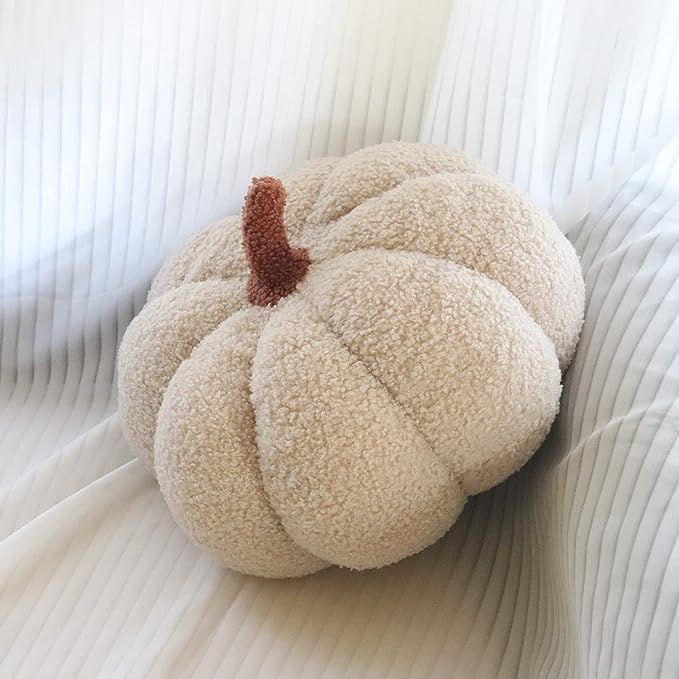 YRXRUS Halloween Pumpkin Pillows, Off White Teddy Fleece 3D Pumpkin Shaped Throw Pillows Decorati... | Amazon (US)