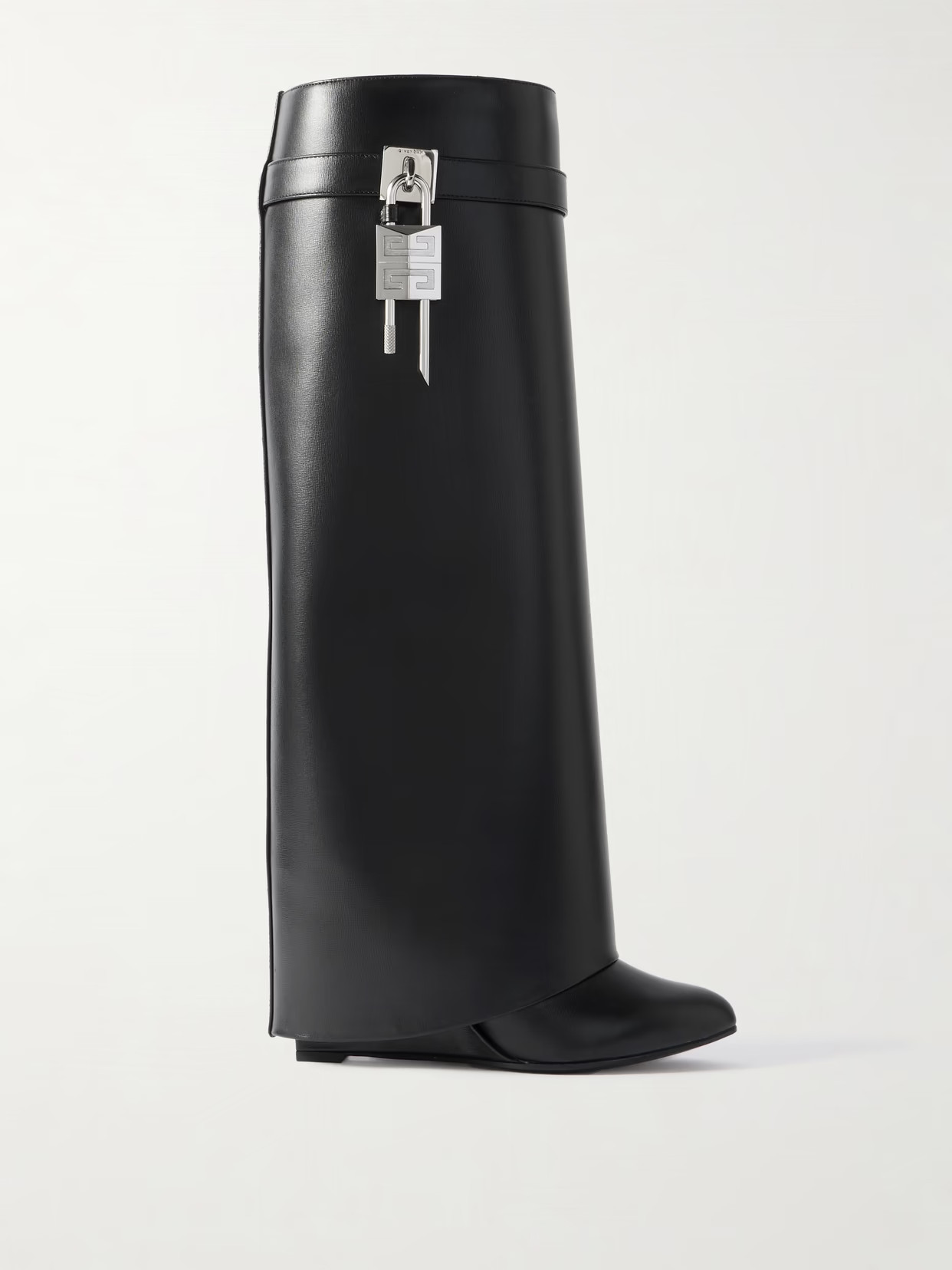 Givenchy - Shark Lock Embellished Glossed-leather Knee Boots - Black | NET-A-PORTER (US)