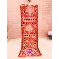 Vintage Morocan Rug 2.4x8 Unique Boujaad Runner Blush Red Living Room Hallway Bedroom Berber | Etsy (US)