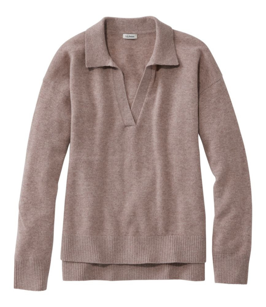 Women's Classic Cashmere Sweater, Relaxed Polo Camel Heather 3X L.L.Bean | L.L. Bean