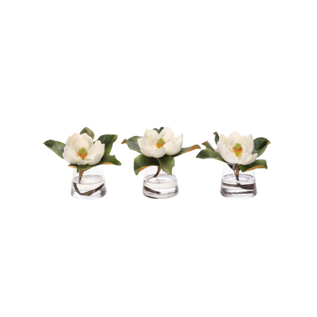 Petite Magnolia Blossom Faux Arrangement - Set of 3 | Cailini Coastal