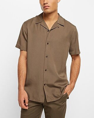 Slim Solid Rayon Short Sleeve Shirt | Express