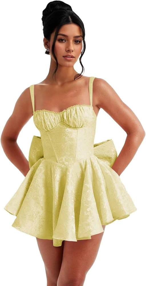 Short Satin Homecoming Dresses with Bows Applique Corset Prom Dress Mini HOCO Party Cocktail Gown... | Amazon (US)