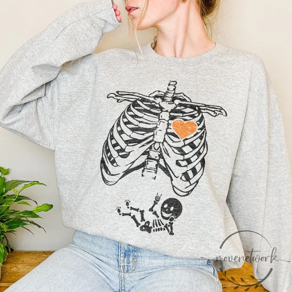 Halloween Skeleton Maternity Sweatshirt, Funny Pregnant Skeleton Sweatshirt, Pregnancy Announceme... | Etsy (US)