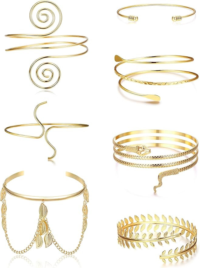 FIBO STEEL 7 Pcs Gold Plated Arm Cuff Upper Arm Band Cuff Bracelet Armband Set Adjustable Simple ... | Amazon (US)