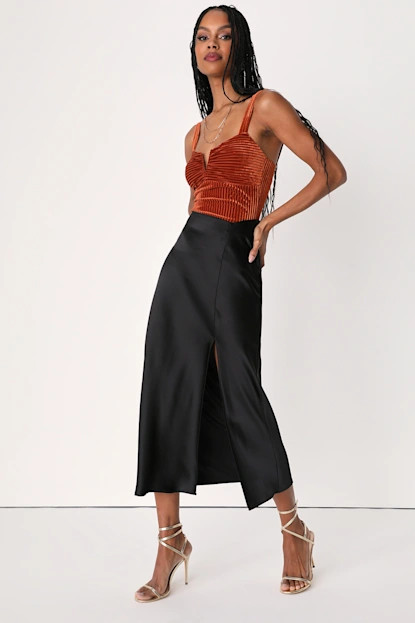 Ready To Go Out Bronze Velvet Striped Bodysuit | Lulus (US)