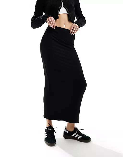 Cotton:On Staple Rib Maxi Skirt in black | ASOS (Global)