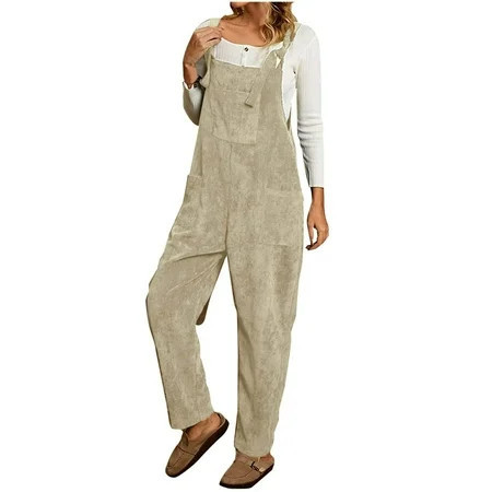 Ovticza Womens Corduroy Overalls Adjustable Straps Baggy Bib Corduroy Jumpsuit Casual Corduroy with Pockets Beige XL | Walmart (US)