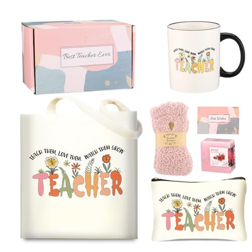 fcaylo Best Teacher Gifts for Women Mothers Day Gifts for Teacher,Teacher Appreciation Gifts from Student,Teacher’s Day Gifts, Funny Teacher Gift Set with Tote Bags/Coffee Mug | Amazon (US)