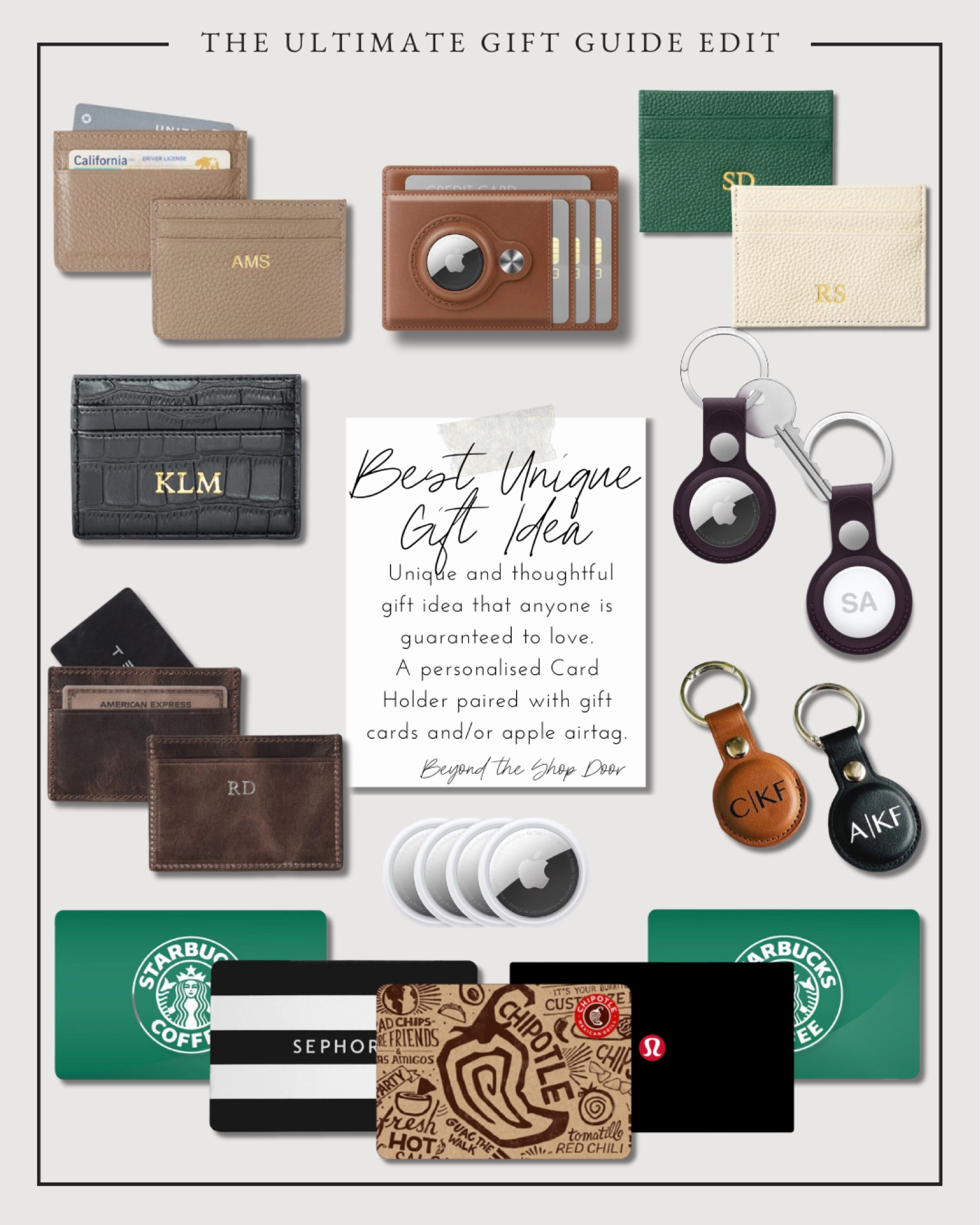 The Best Unique Gift Idea: Personalized Card Holder with Gift Cards

Looking for a thoughtful, practical, and unique gift idea? A personalized card holder paired with gift cards of any value—be it a luxury brand or a Starbucks treat—is the perfect solution. 

For an added touch, include a personalized Apple AirTag to keep it secure and stylish. 

This chic and functional combo works for any budget and makes an ideal gift for anyone who loves organisation with a personalised twist. 

Whether it’s for the holidays, a birthday, or just because, this gift is guaranteed to impress!

🤎🤎🤎

#LTKGiftGuide #LTKOver40