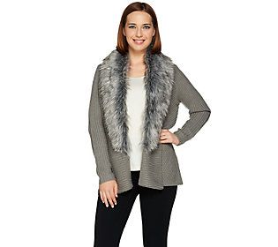 Dennis Basso Faux Fur Shawl Collar Cardigan | QVC