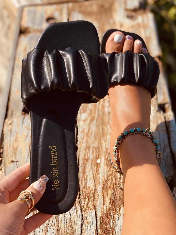Minimalist Ruched Slide Sandals | SHEIN