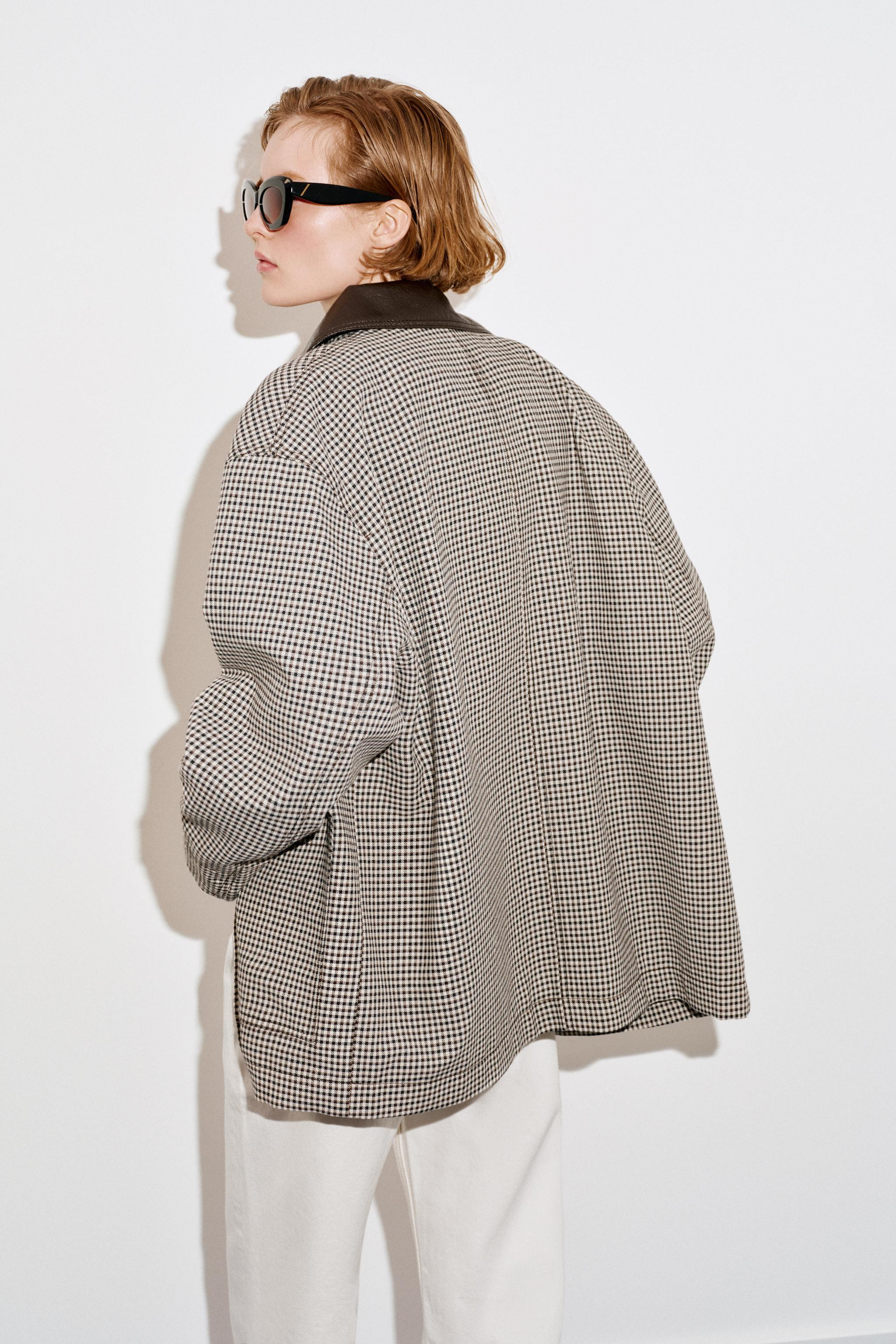 HOUNDSTOOTH FAUX LEATHER TRIM JACKET | Zara US