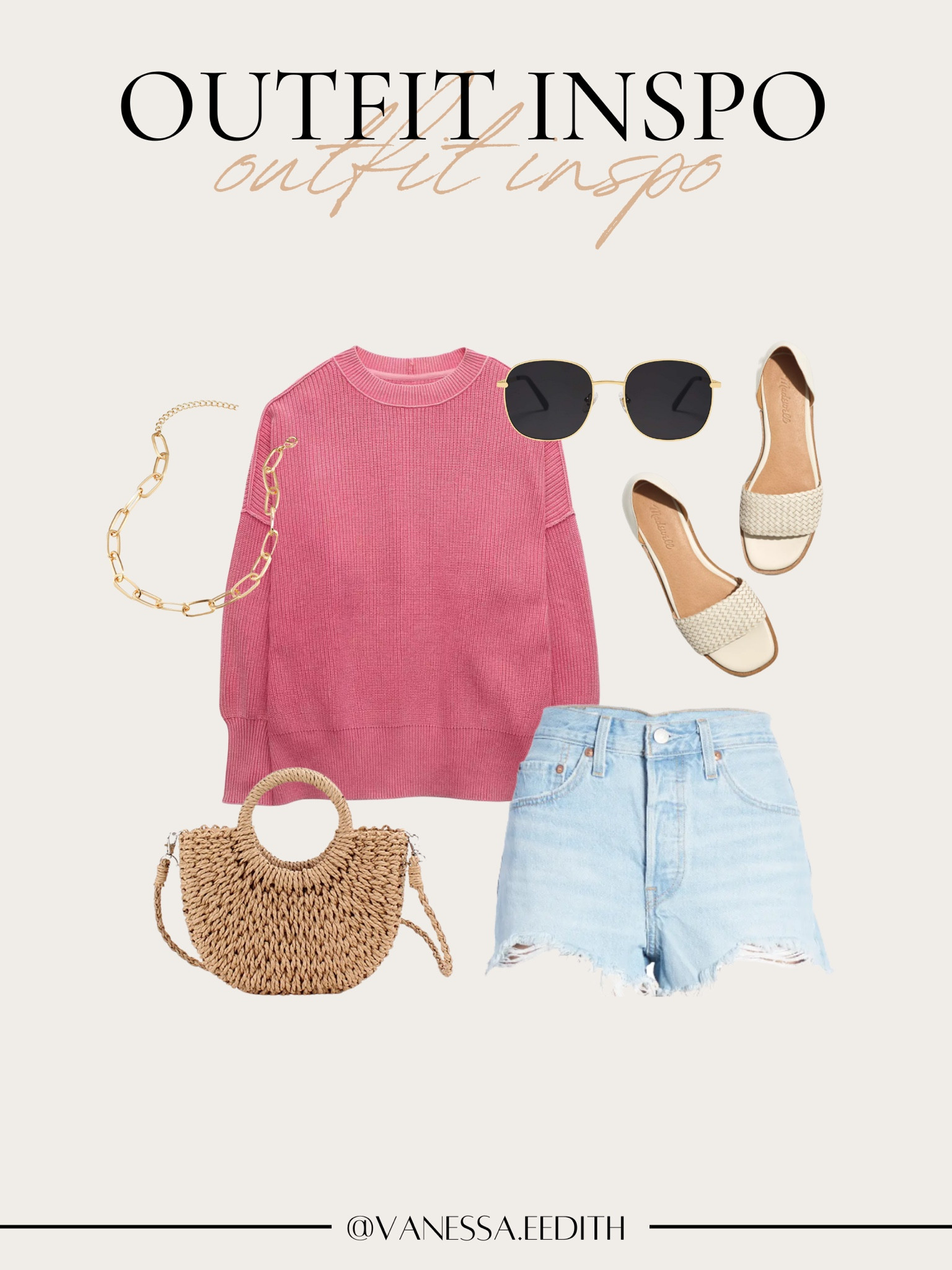 Spring outfit
aerie pullover 
Levi’s denim shorts 
Madewell Sandals
Amazon sunglasses 
Summer bag
Chain necklace 

#LTKstyletip #LTKtravel #LTKSeasonal