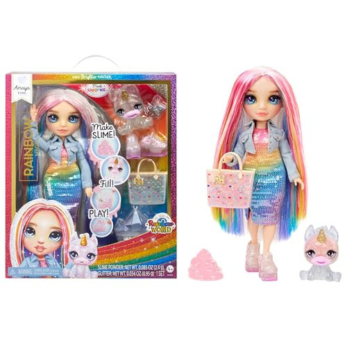 Rainbow High Amaya, Rainbow with Slime Kit & Pet, 11" Shimmer Posable Fashion Doll with DIY Sparkle Slime, Magical Yeti Pet, Fun Play Accessories, Great Toy Gift for Girls Kids Ages 4-12 Years | Amazon (US)