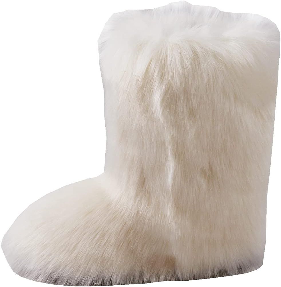 Gegefur Women's Faux fur Boot Furry Fluffy Short Snow Boot Mid-Calf Boots Warm Comfortable Outdoo... | Amazon (US)