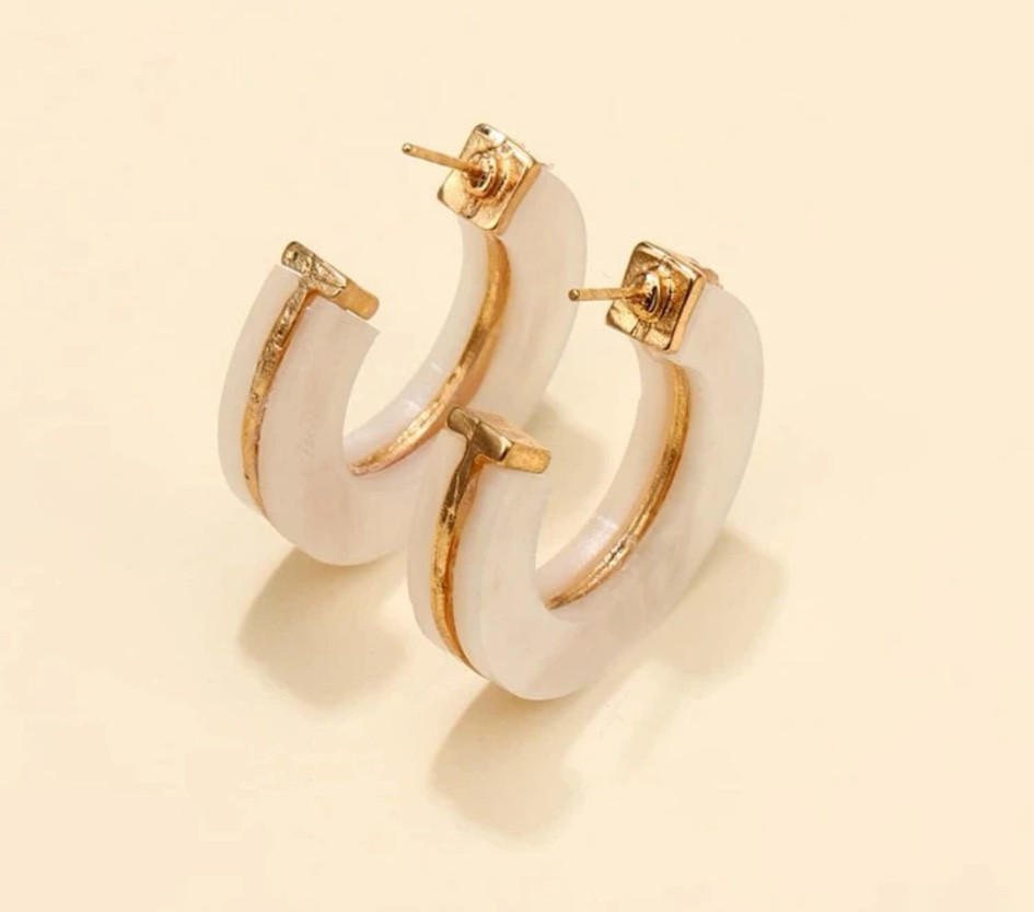 White & Gold Hoops
