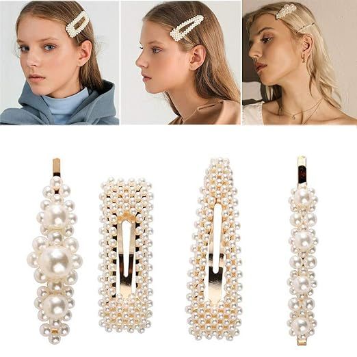 4pcs Women Girls Pearl Hair Clip Snap Barrette Stick Hairpin Headwear Hair Accessories For Birthd... | Amazon (US)
