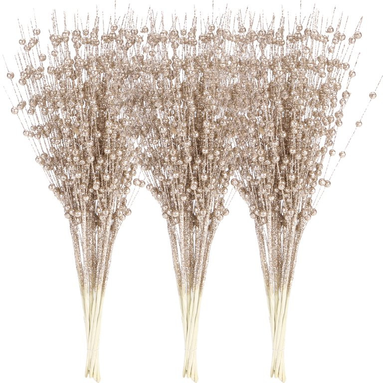 Sea Team 24-Pack Artificial Glitter Berry Stem Ornaments, Decorative Bead Sticks, Glittery Twigs,... | Walmart (US)