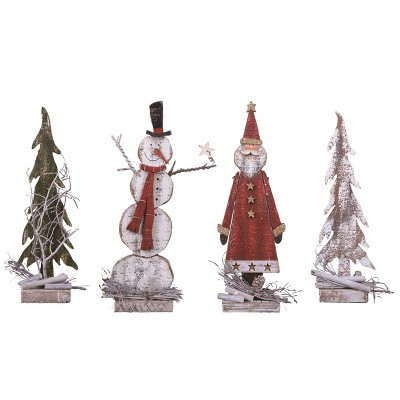 Transpac Rustic Holiday Wood Santa Snowman Tree Tabletop Decoration Set of 4 10 Inch Christmas Decor | Target