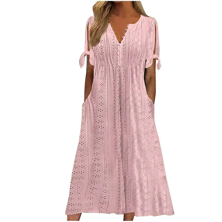 Overnight Shipping Dresses Beach Cover up Women Plus Size,Womens Solid Flowy Dress 3/4 Sleeve V N... | Walmart (US)