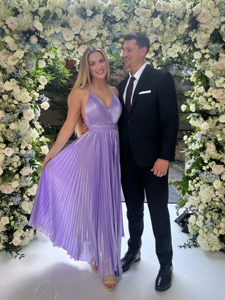 Spring wedding guest dress in beautiful metallic lavender color for formal wedding 

#LTKstyletip #LTKSeasonal #LTKwedding
