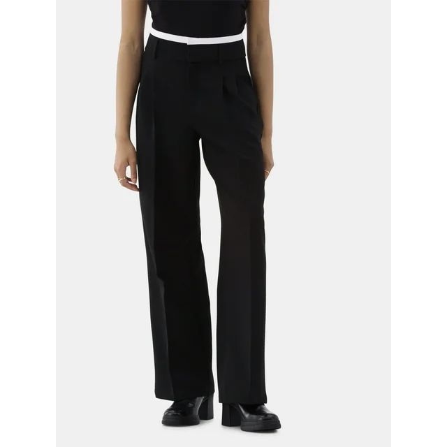 No Boundaries Double Waistband Twill Trousers, Women's | Walmart (US)