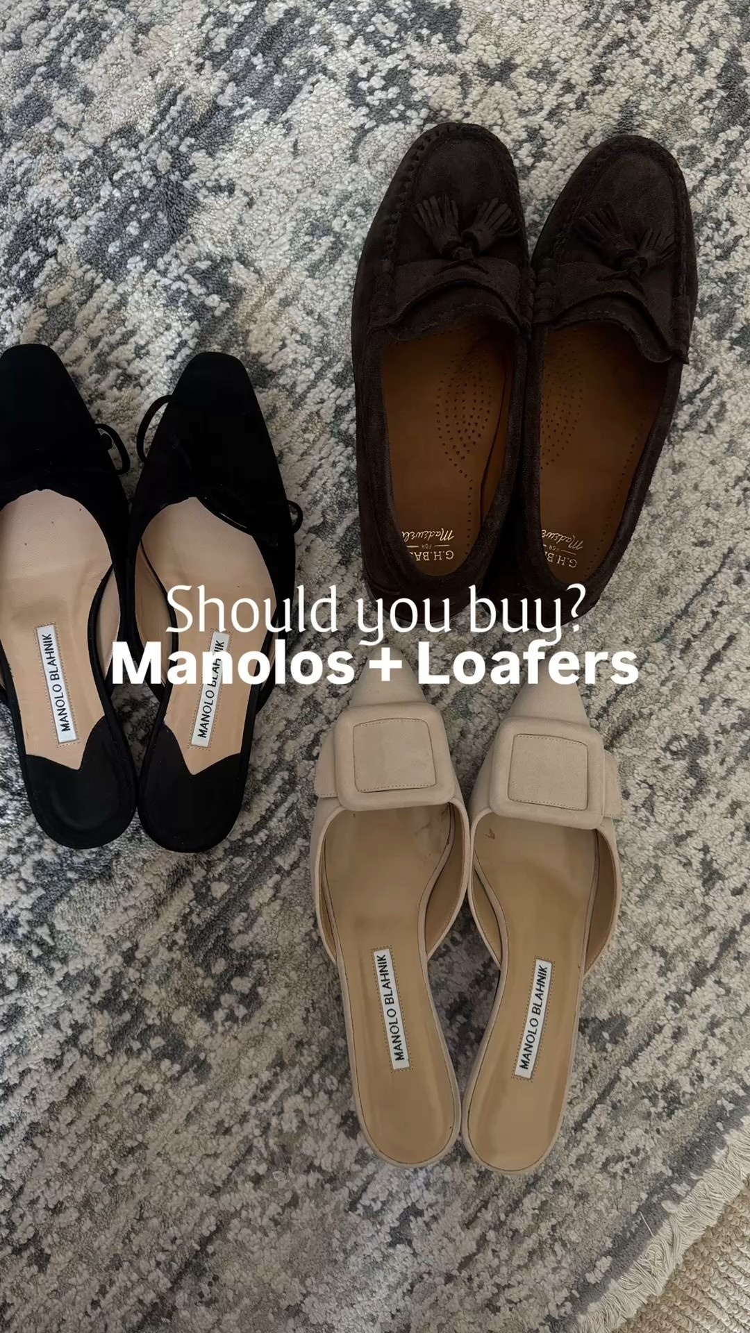 Manolos and loafers belong in a classic wardrobe! I got these Manolo Blahnik shoes in London at the original store in Chelsea 3 years ago and still relevant. 

✨Ballerimu flats- are pointy so size up full size. They are stiff at first but break in a couple wears and the suede will soften. Great firm soles and easy to walk in. 

✨Maysale 50- love the height, solid heel with big top piece to distribute weight, looks sleek but hard to keep the shallow upper on, it’s possible you just have to walk and let them flop vs gripping with your toes 

✨GH Bass Weejuns x Madewell loafers- TTS, easy to walk, 1 wear break in period. I got these last year but should have waited 1 year for the scunchy styles that came out this year. Still classic either way. 

Hope that helps! 

#manoloblahnik 

#LTKOver40 #LTKShoeCrush