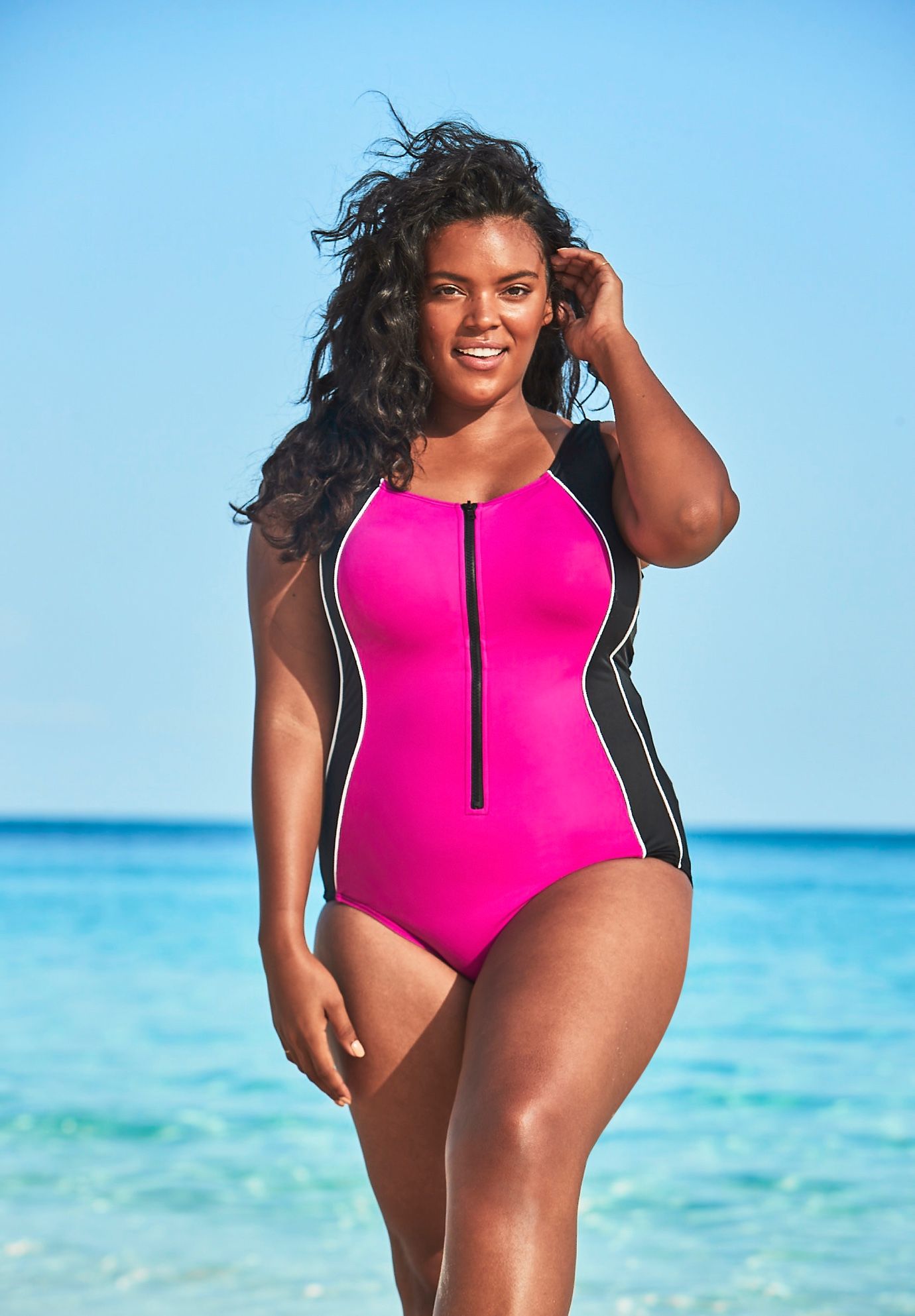 Zip-Front One-Piece with Tummy Control by Swim 365 | Roamans