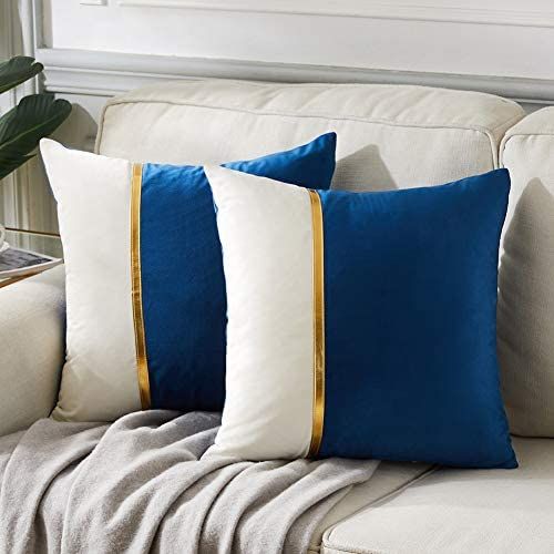 Fancy Homi 2 Packs Decorative Throw Pillow Covers 18x18 Inch for Living Room Couch Bed, Navy Blue an | Amazon (US)