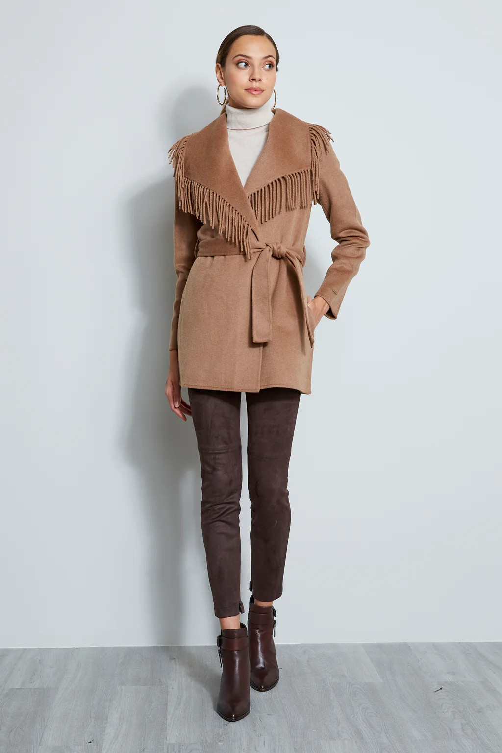 Tahari Fringe Double Face Wool Blend Coat | Elie Tahari