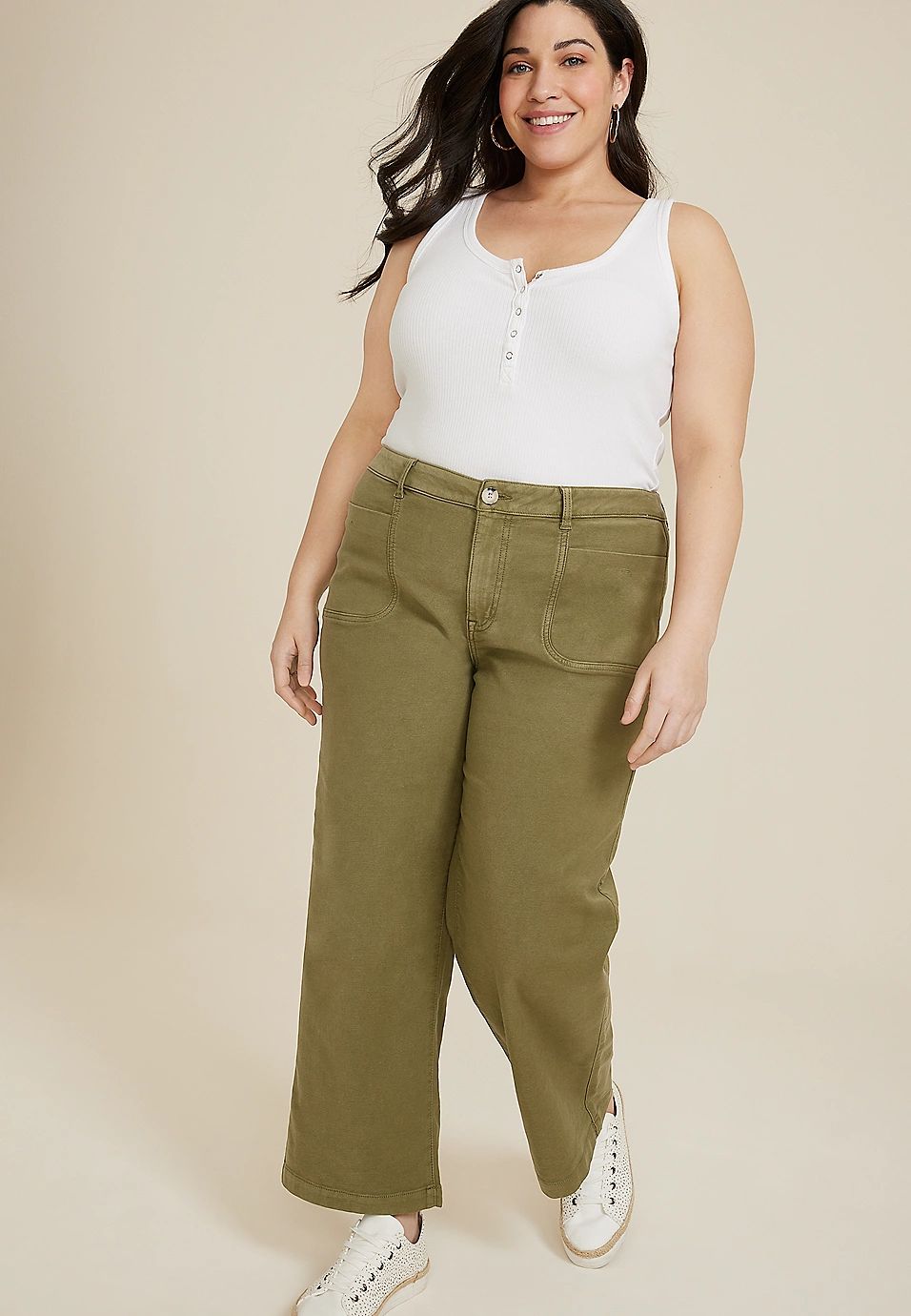 Plus Size Patch Pocket High Rise Wide Leg Pant | Maurices