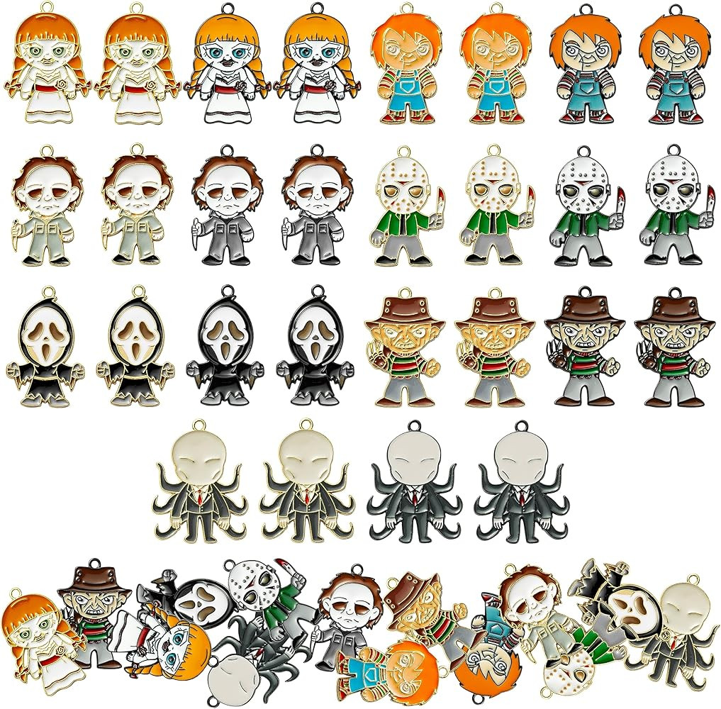 28Pcs Horror Classic Movie Character Charms Halloween Enamel Pendants, Horror Ghost Dangle Hallow... | Amazon (US)