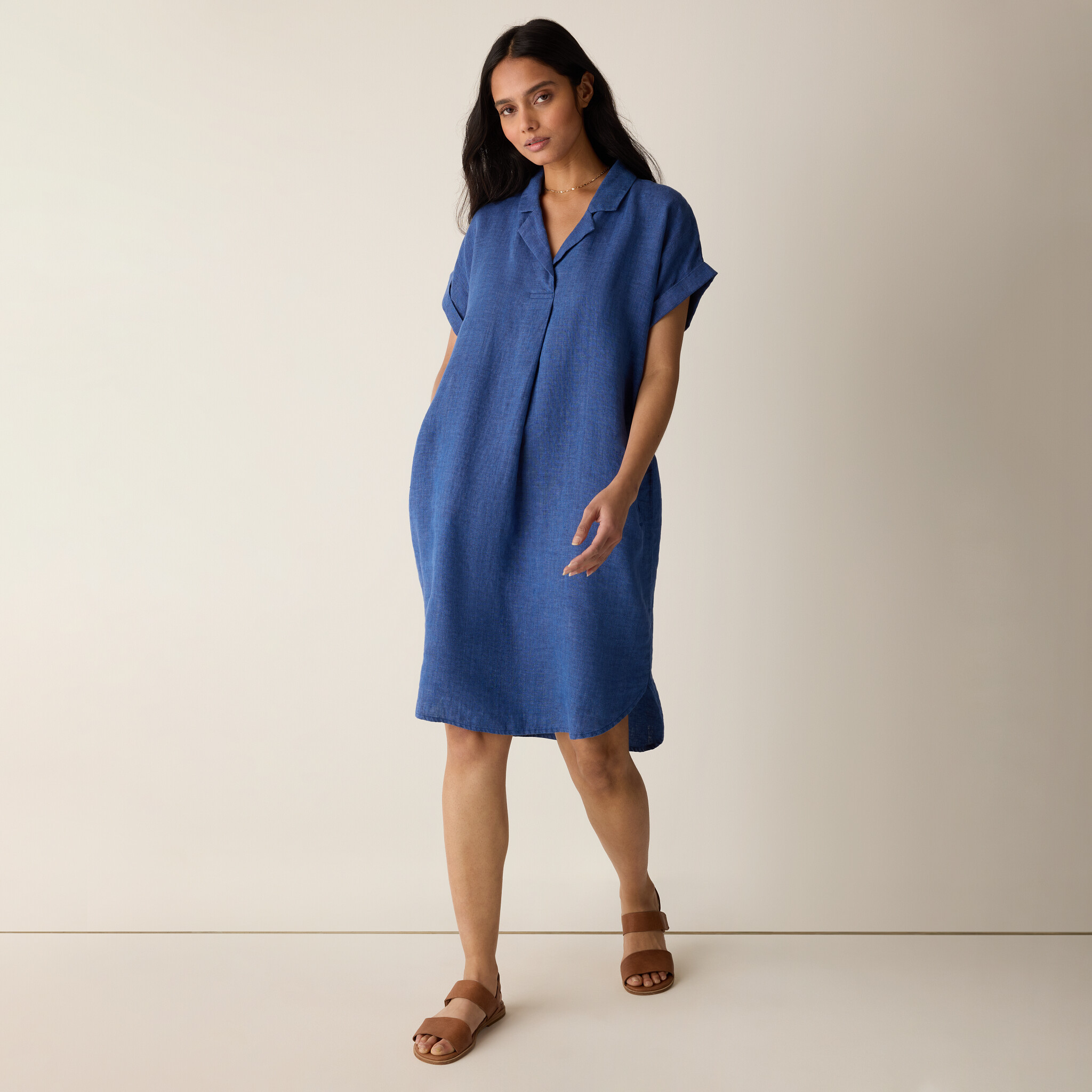 Washed Organic Linen Délavé Notch Collar Dress | Eileen Fisher