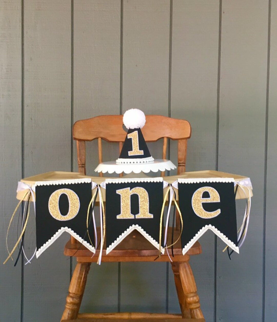 Boys 1st birthday hat and high chair banner - first birthday hat - boys black and gold high chair... | Etsy (US)