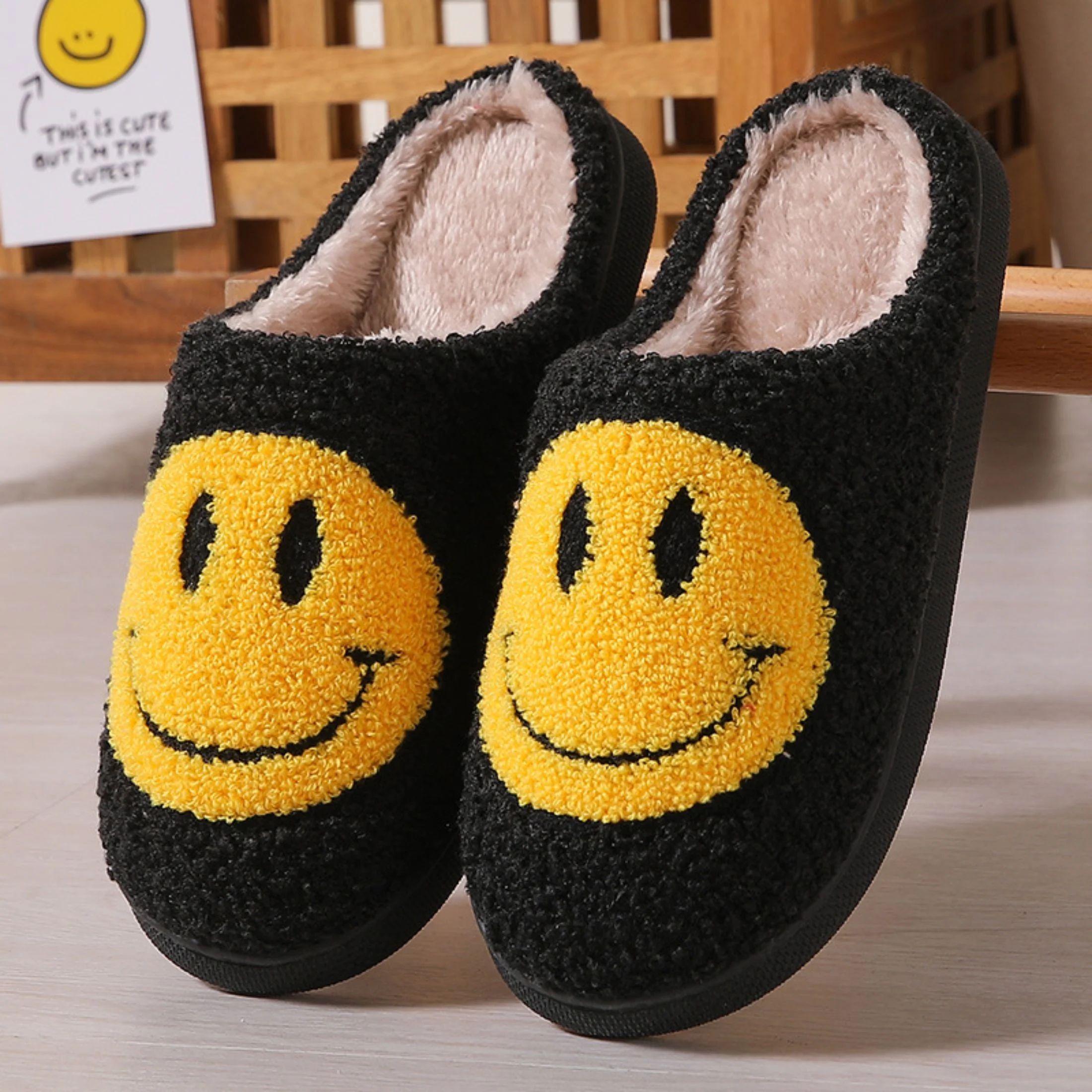 BERANMEY Cute Smile Face Slippers for Women Perfect Soft Plush Comfy Warm Slip-On Happy Face Slip... | Walmart (US)