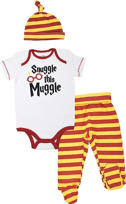 Harry Potter Baby Boys' Layette Clothing Set Bodysuit Pants with Footies & Hat | Amazon (US)