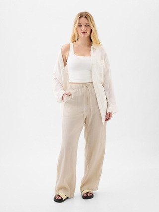 Linen-Blend Wide-Leg Pull-On Pants | Gap Factory