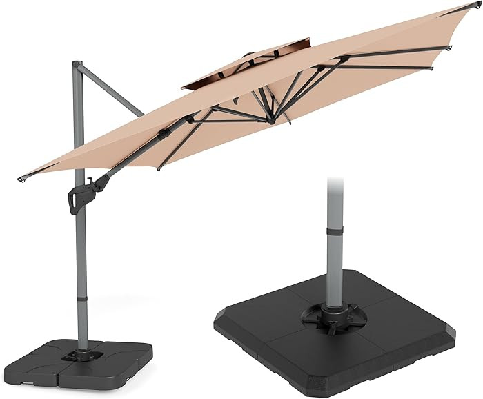 PHI VILLA 10ft Patio Cantilever Umbrella With Base, 360° Rotation & Infinite Tilt Aluminum Squar... | Amazon (US)